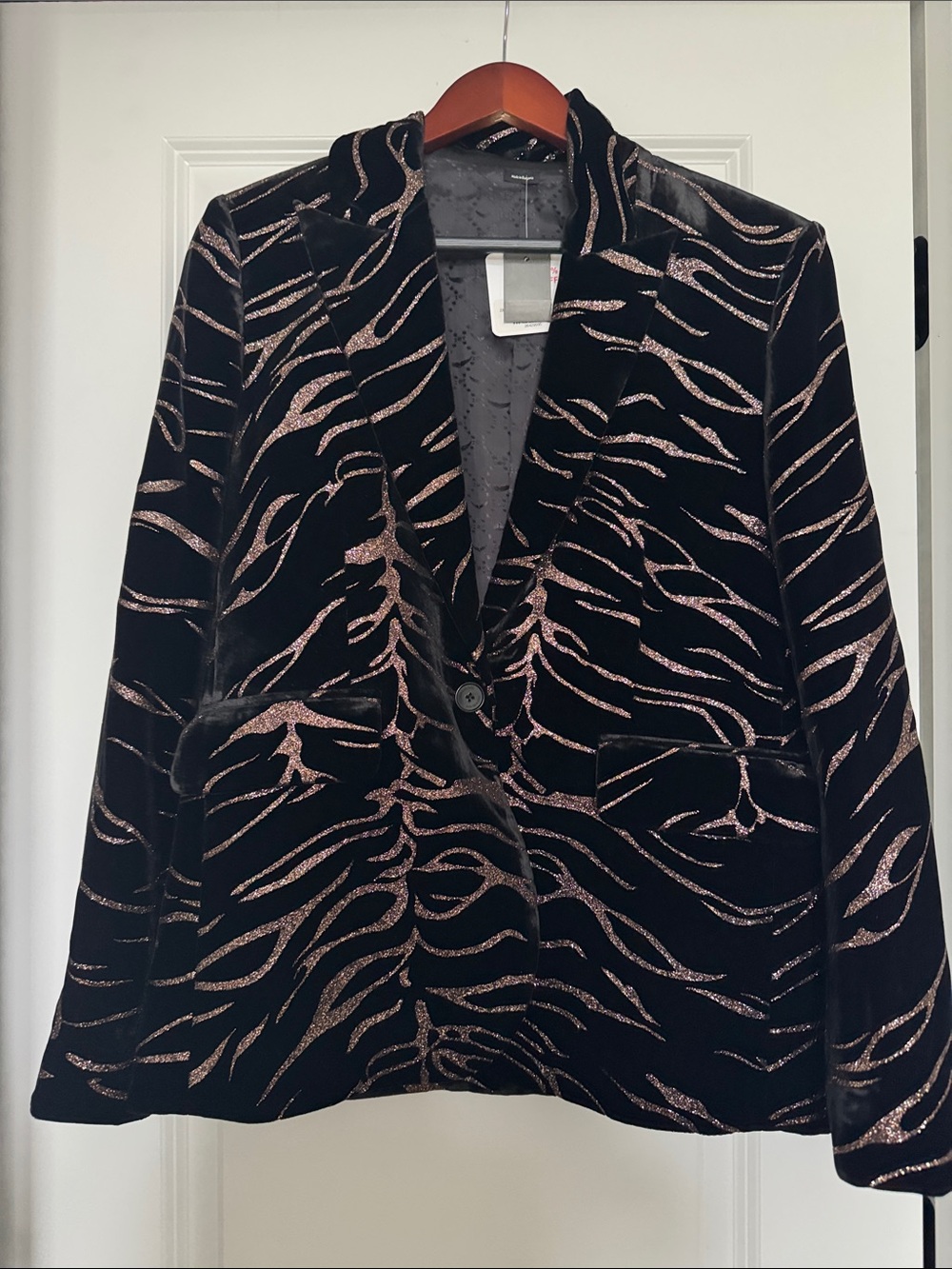 Zadig & Voltaire Black Velvet Blazer with Metallic Rose Accents
